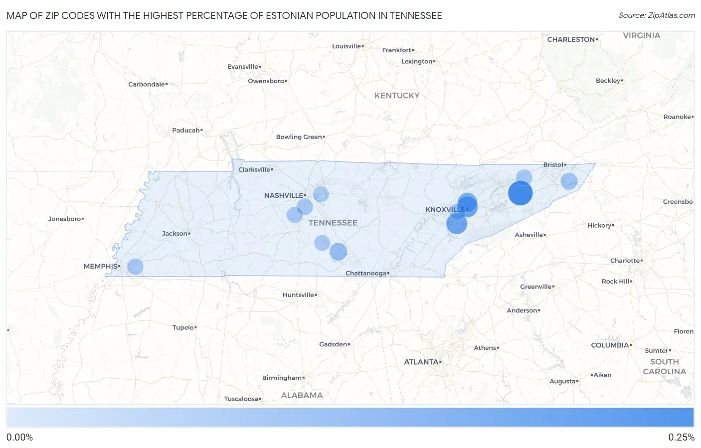 Zip Codes with the Highest Percentage of Estonian Population in Tennessee Map