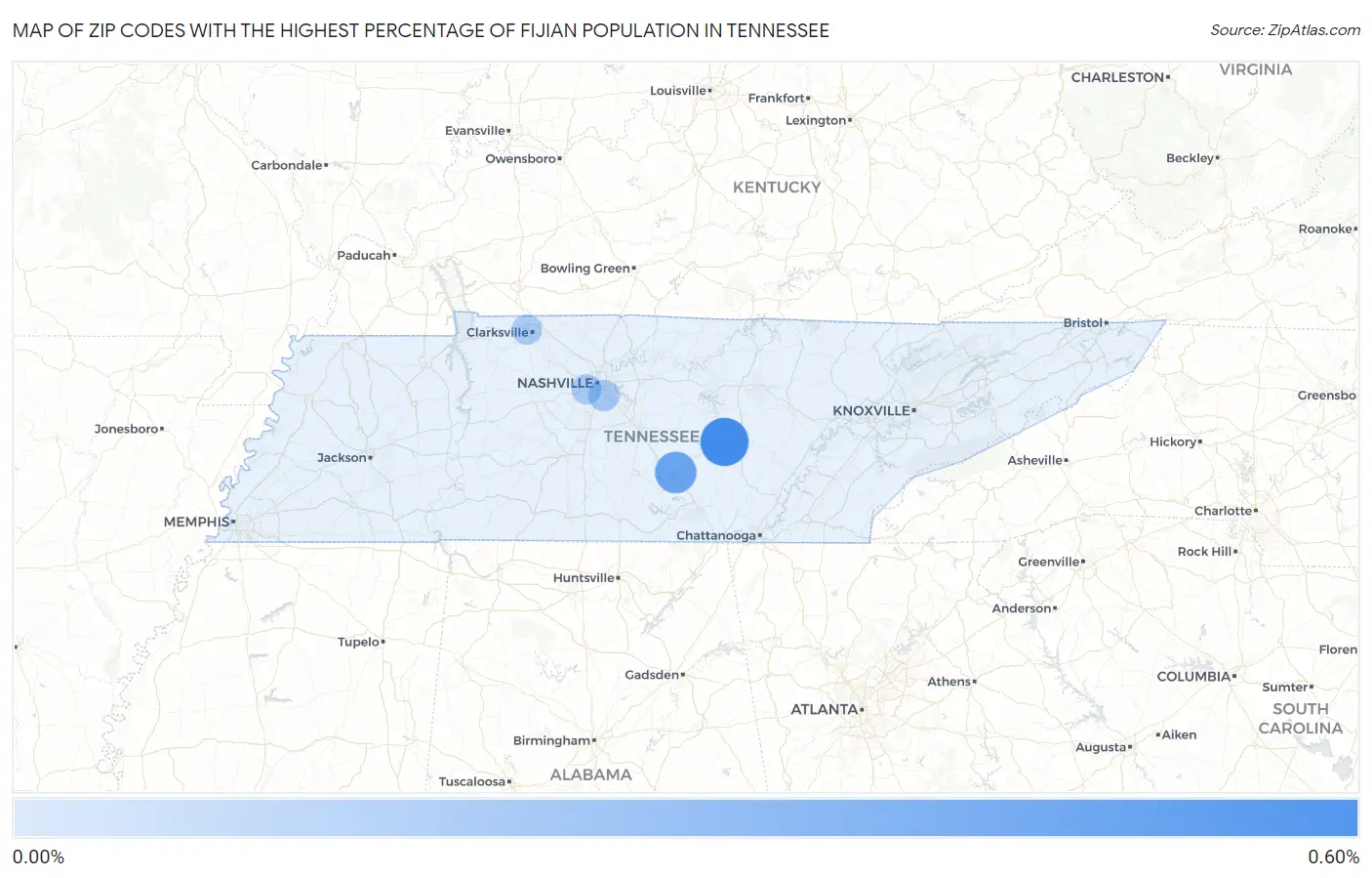 Zip Codes with the Highest Percentage of Fijian Population in Tennessee Map