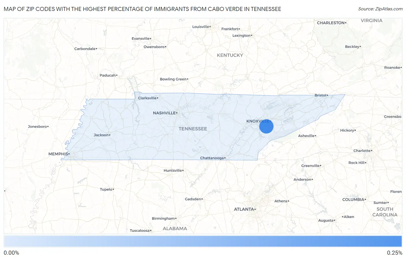 Zip Codes with the Highest Percentage of Immigrants from Cabo Verde in Tennessee Map