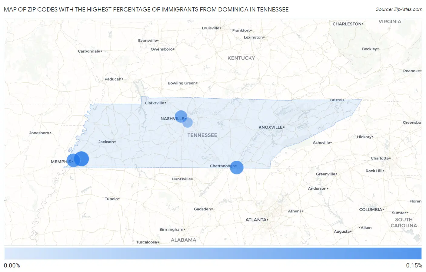 Zip Codes with the Highest Percentage of Immigrants from Dominica in Tennessee Map