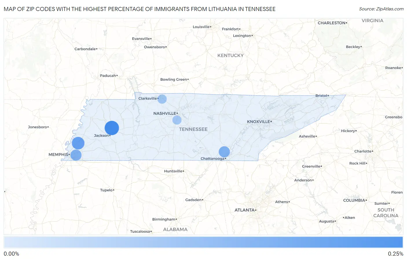 Zip Codes with the Highest Percentage of Immigrants from Lithuania in Tennessee Map