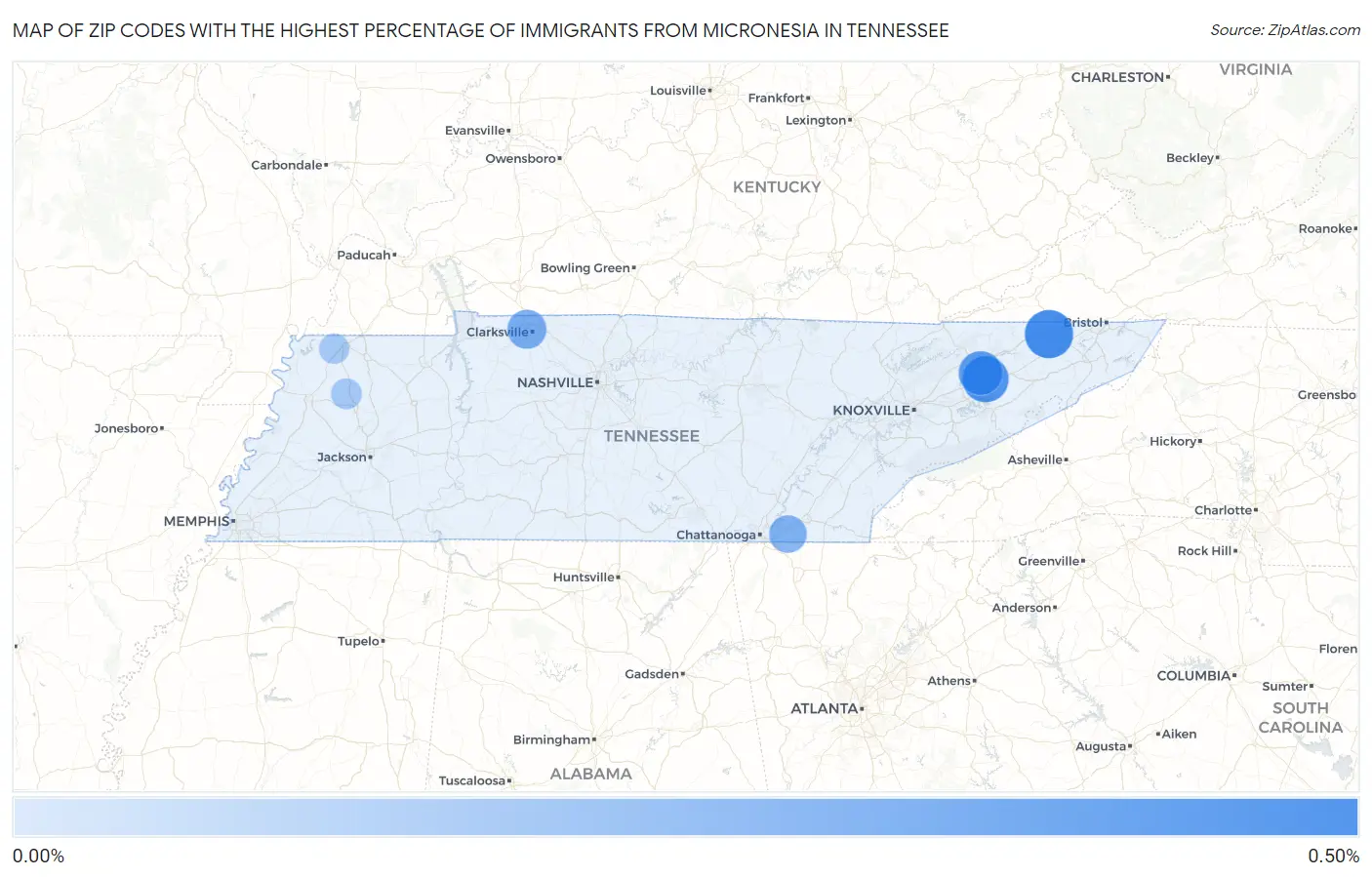 Zip Codes with the Highest Percentage of Immigrants from Micronesia in Tennessee Map