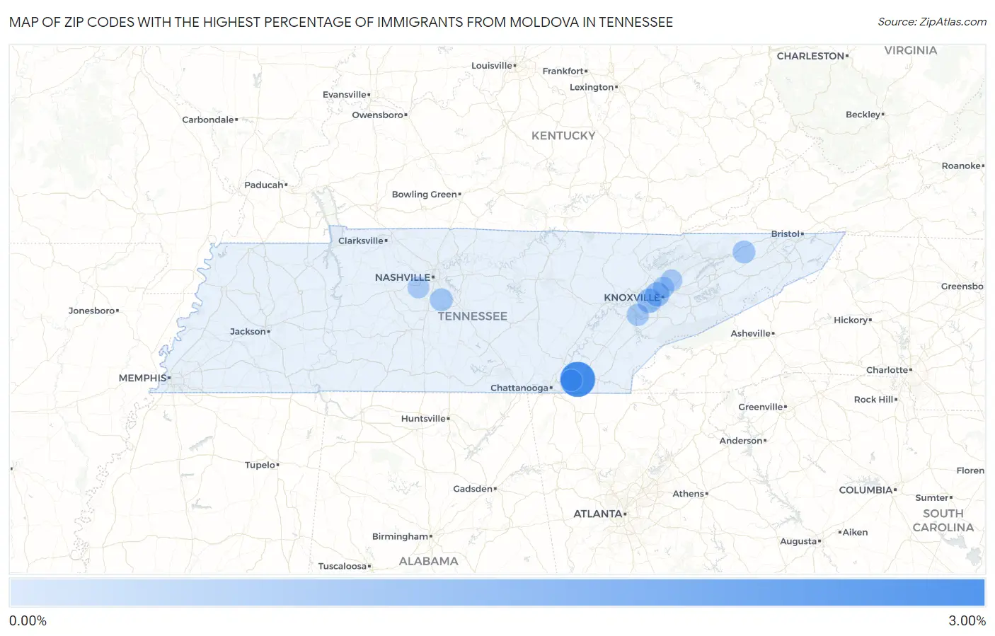 Zip Codes with the Highest Percentage of Immigrants from Moldova in Tennessee Map