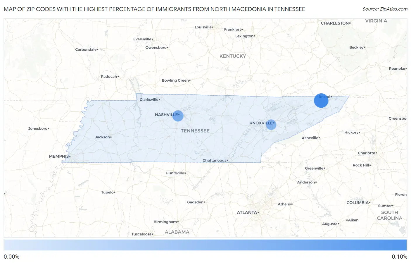 Zip Codes with the Highest Percentage of Immigrants from North Macedonia in Tennessee Map