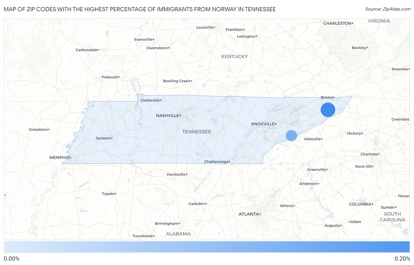 Zip Codes with the Highest Percentage of Immigrants from Norway in Tennessee Map