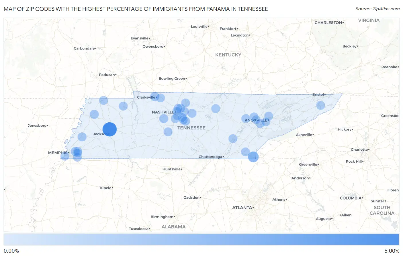 Zip Codes with the Highest Percentage of Immigrants from Panama in Tennessee Map