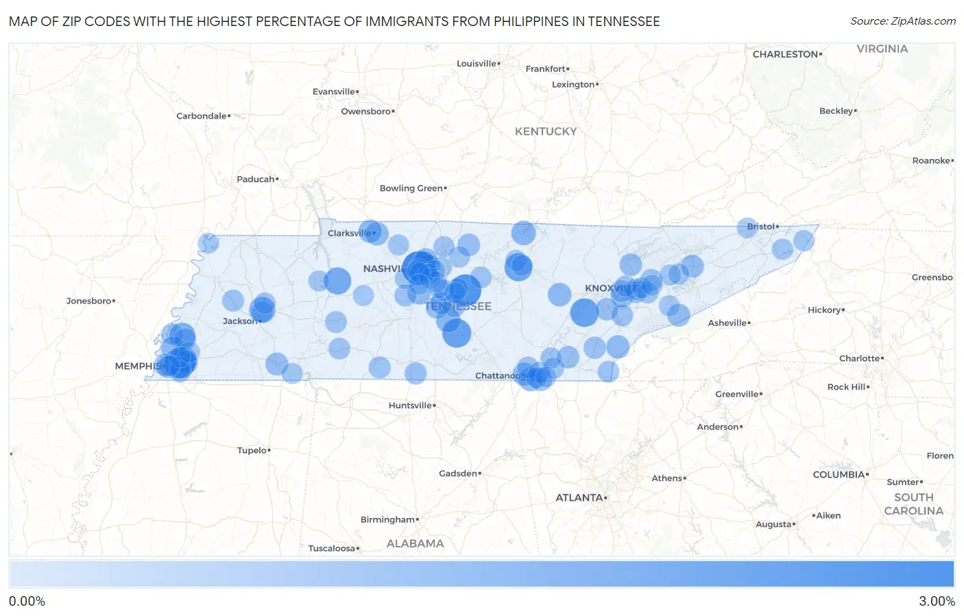 Zip Codes with the Highest Percentage of Immigrants from Philippines in Tennessee Map