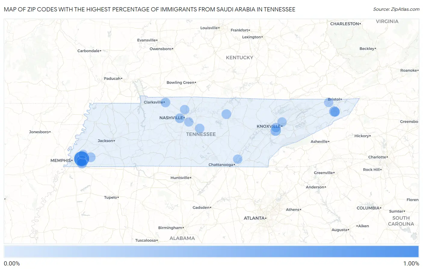 Zip Codes with the Highest Percentage of Immigrants from Saudi Arabia in Tennessee Map