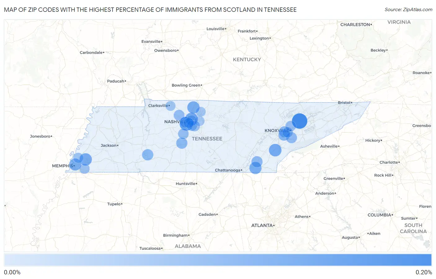 Zip Codes with the Highest Percentage of Immigrants from Scotland in Tennessee Map