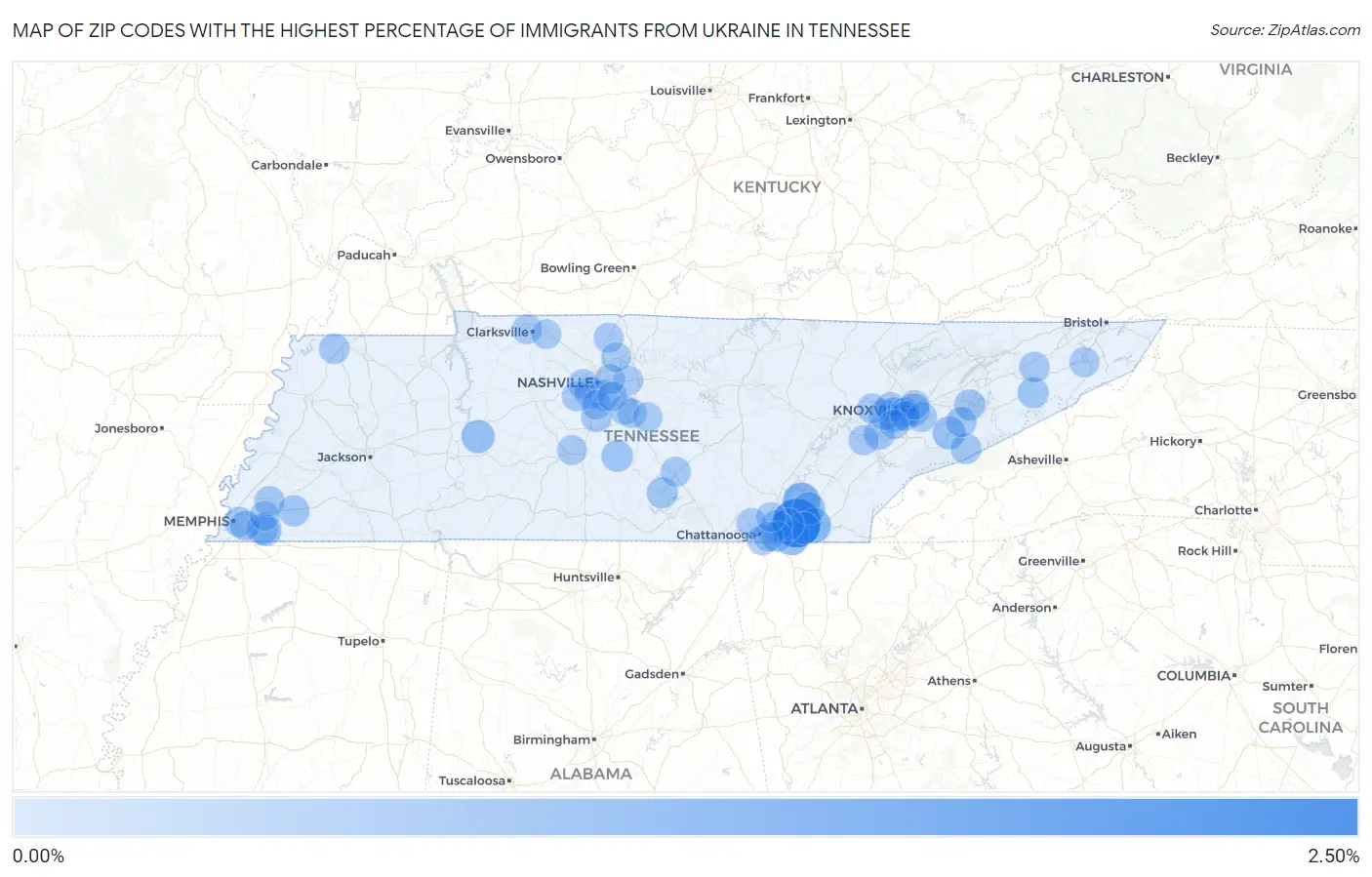 Zip Codes with the Highest Percentage of Immigrants from Ukraine in Tennessee Map