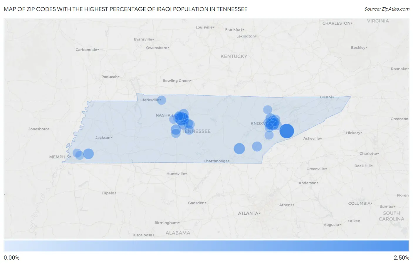 Zip Codes with the Highest Percentage of Iraqi Population in Tennessee Map