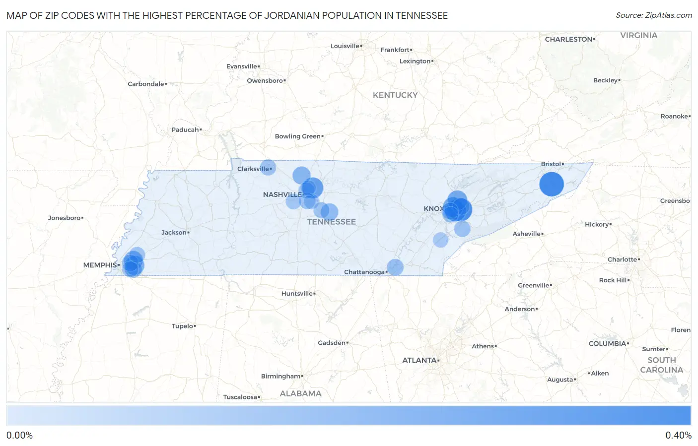Zip Codes with the Highest Percentage of Jordanian Population in Tennessee Map