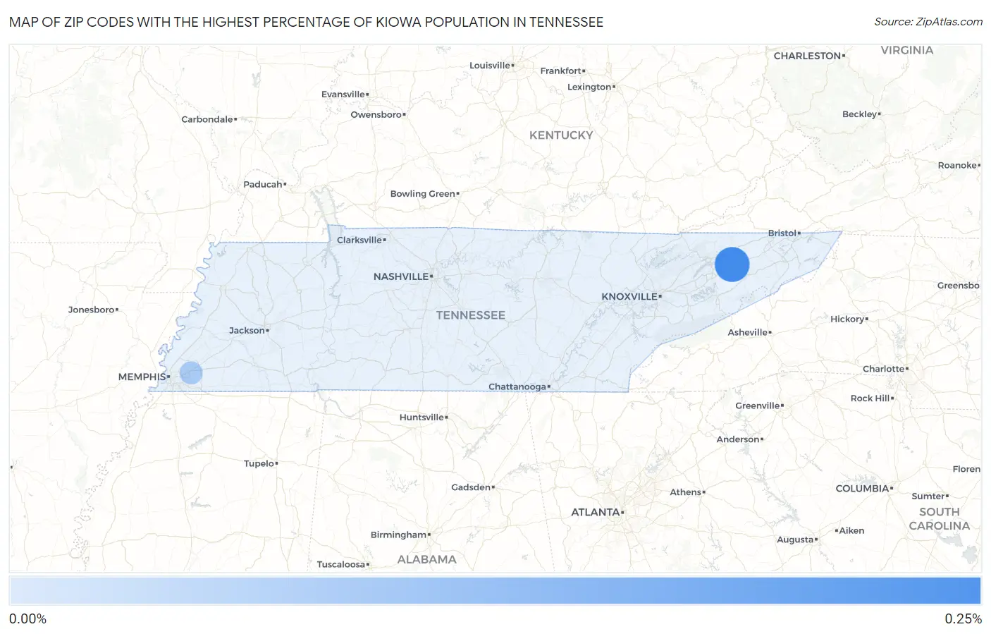 Zip Codes with the Highest Percentage of Kiowa Population in Tennessee Map
