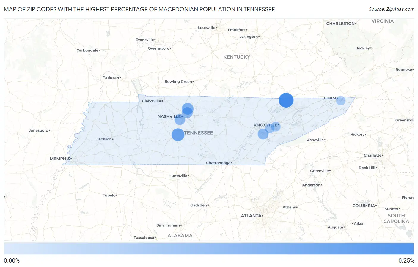 Zip Codes with the Highest Percentage of Macedonian Population in Tennessee Map