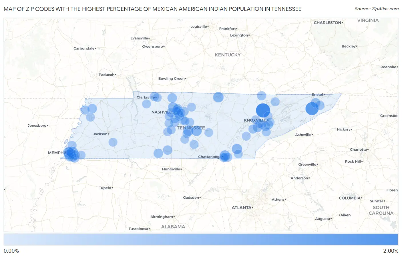 Zip Codes with the Highest Percentage of Mexican American Indian Population in Tennessee Map