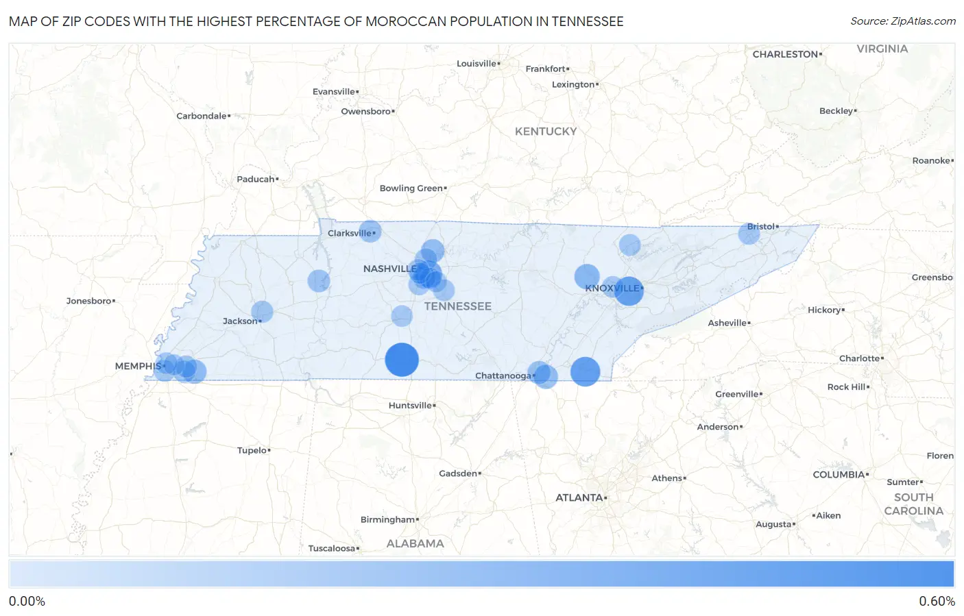 Zip Codes with the Highest Percentage of Moroccan Population in Tennessee Map