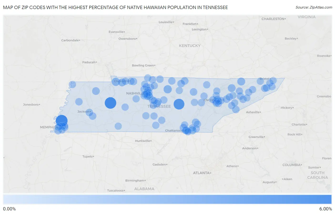 Zip Codes with the Highest Percentage of Native Hawaiian Population in Tennessee Map