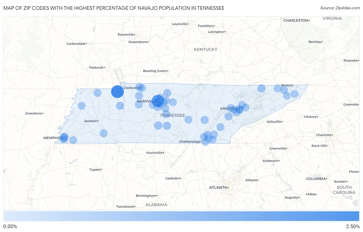 Zip Codes with the Highest Percentage of Navajo Population in Tennessee Map