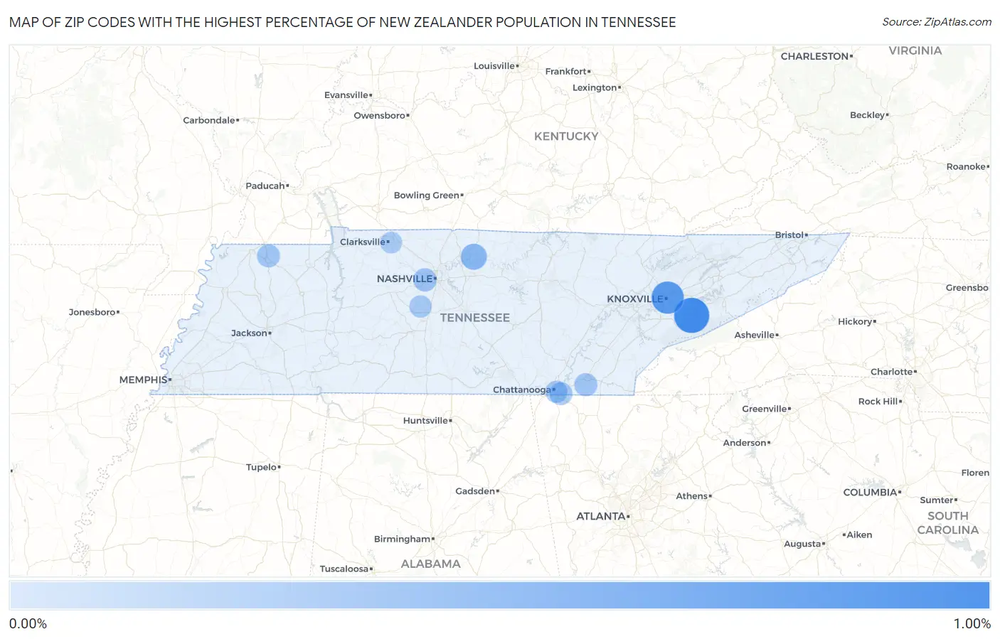 Zip Codes with the Highest Percentage of New Zealander Population in Tennessee Map