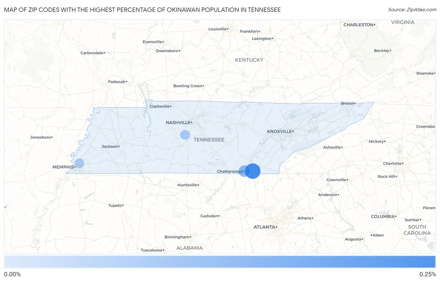 Zip Codes with the Highest Percentage of Okinawan Population in Tennessee Map