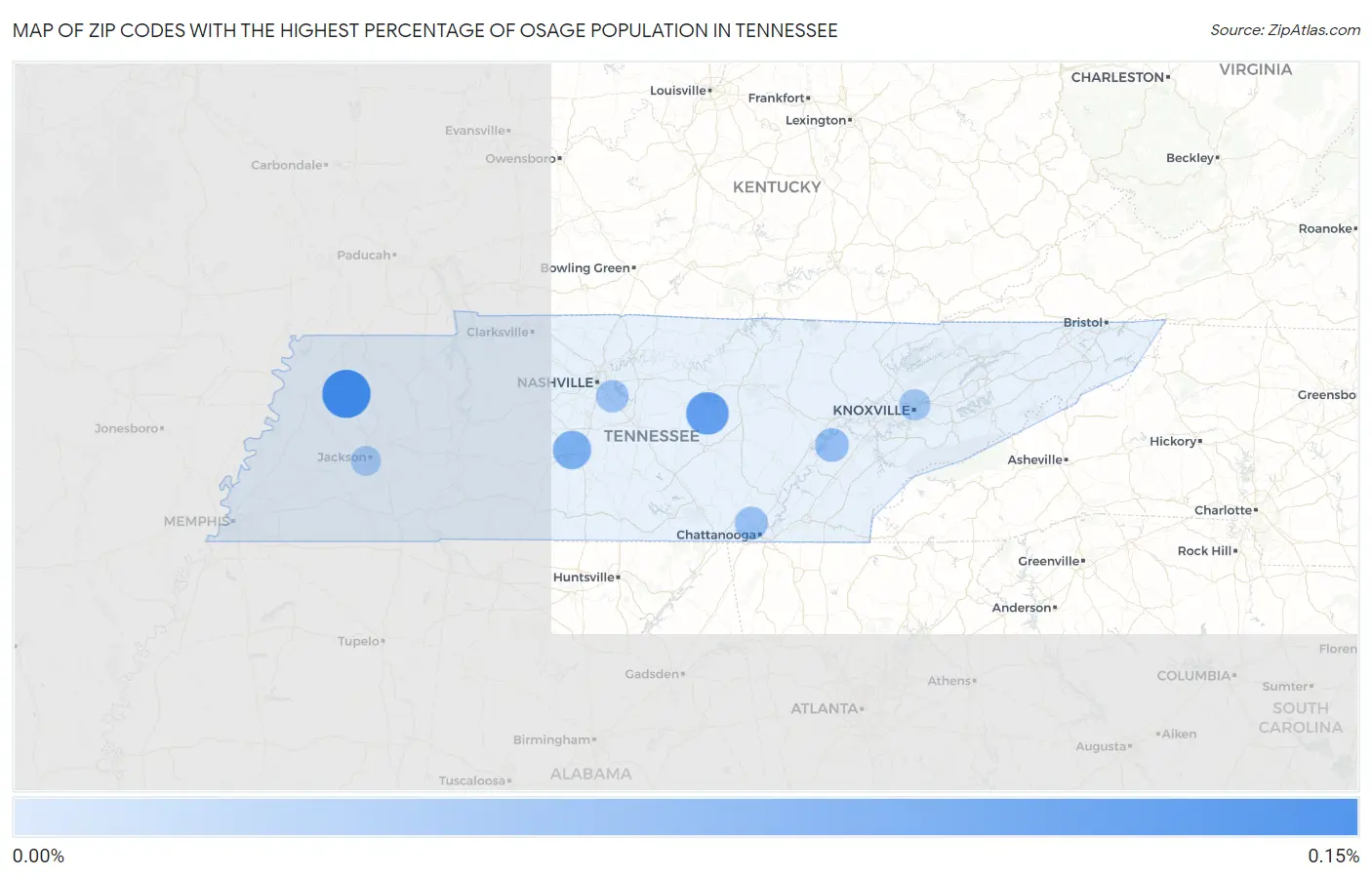 Zip Codes with the Highest Percentage of Osage Population in Tennessee Map