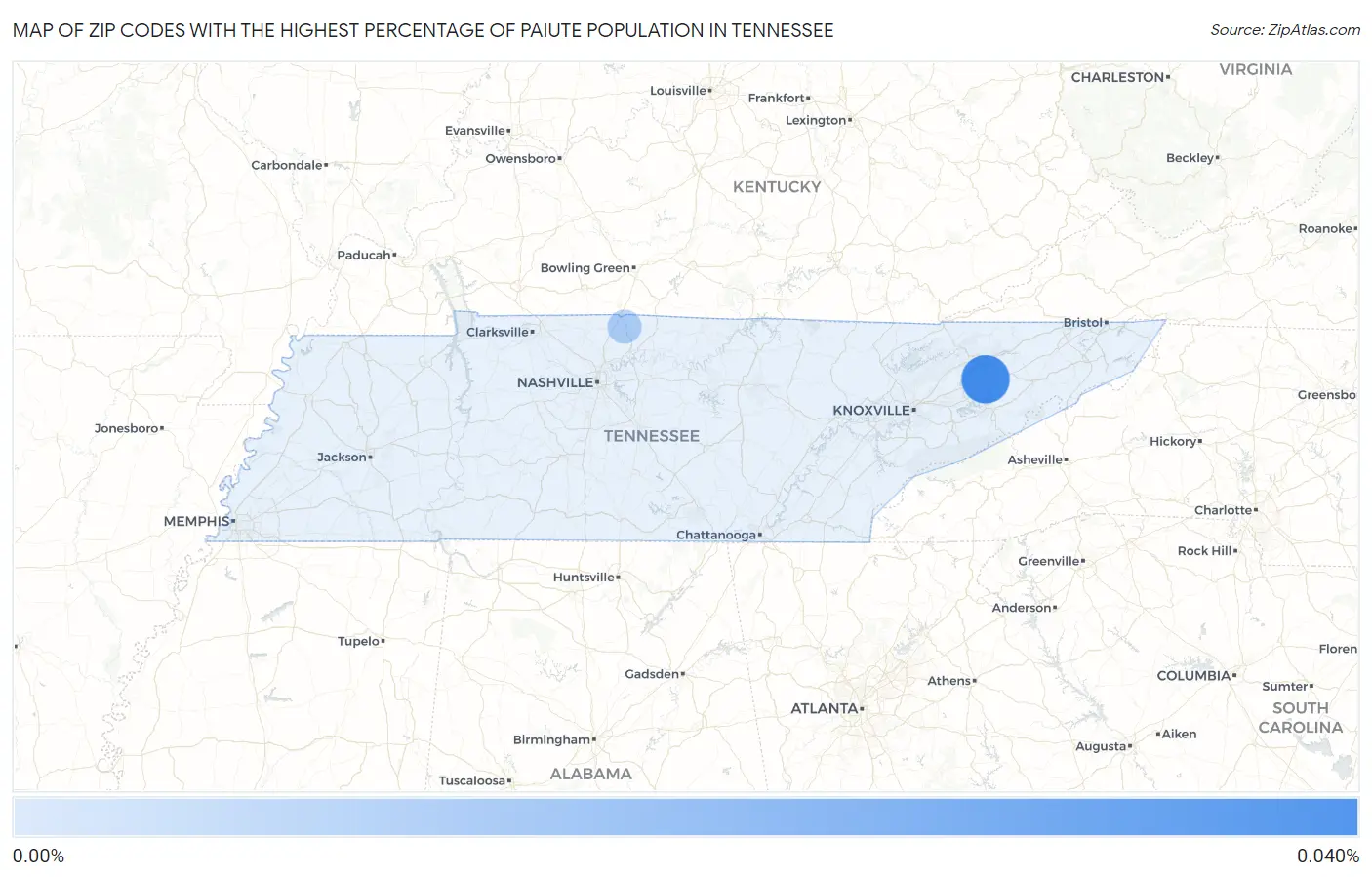 Zip Codes with the Highest Percentage of Paiute Population in Tennessee Map
