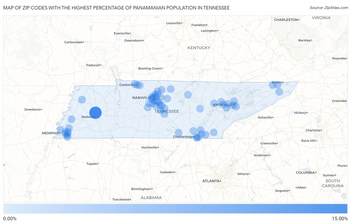 Zip Codes with the Highest Percentage of Panamanian Population in Tennessee Map