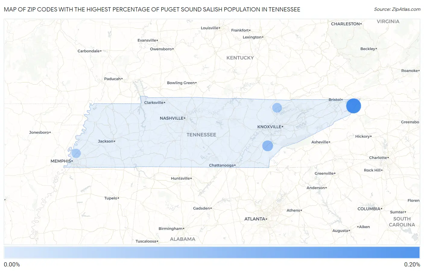 Zip Codes with the Highest Percentage of Puget Sound Salish Population in Tennessee Map