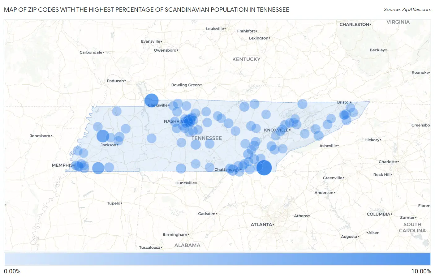 Zip Codes with the Highest Percentage of Scandinavian Population in Tennessee Map