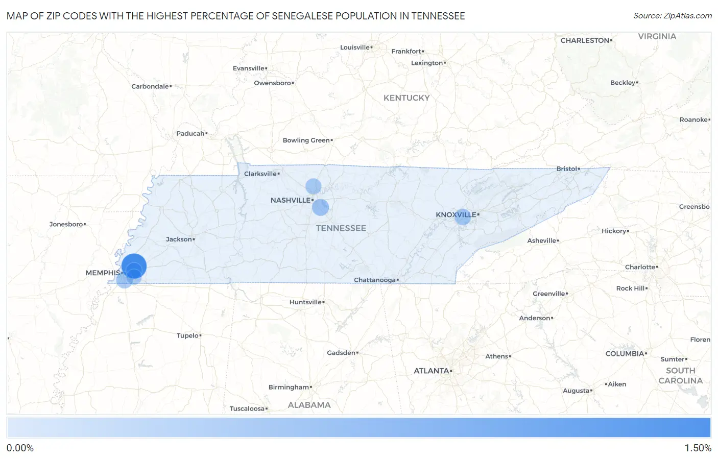 Zip Codes with the Highest Percentage of Senegalese Population in Tennessee Map