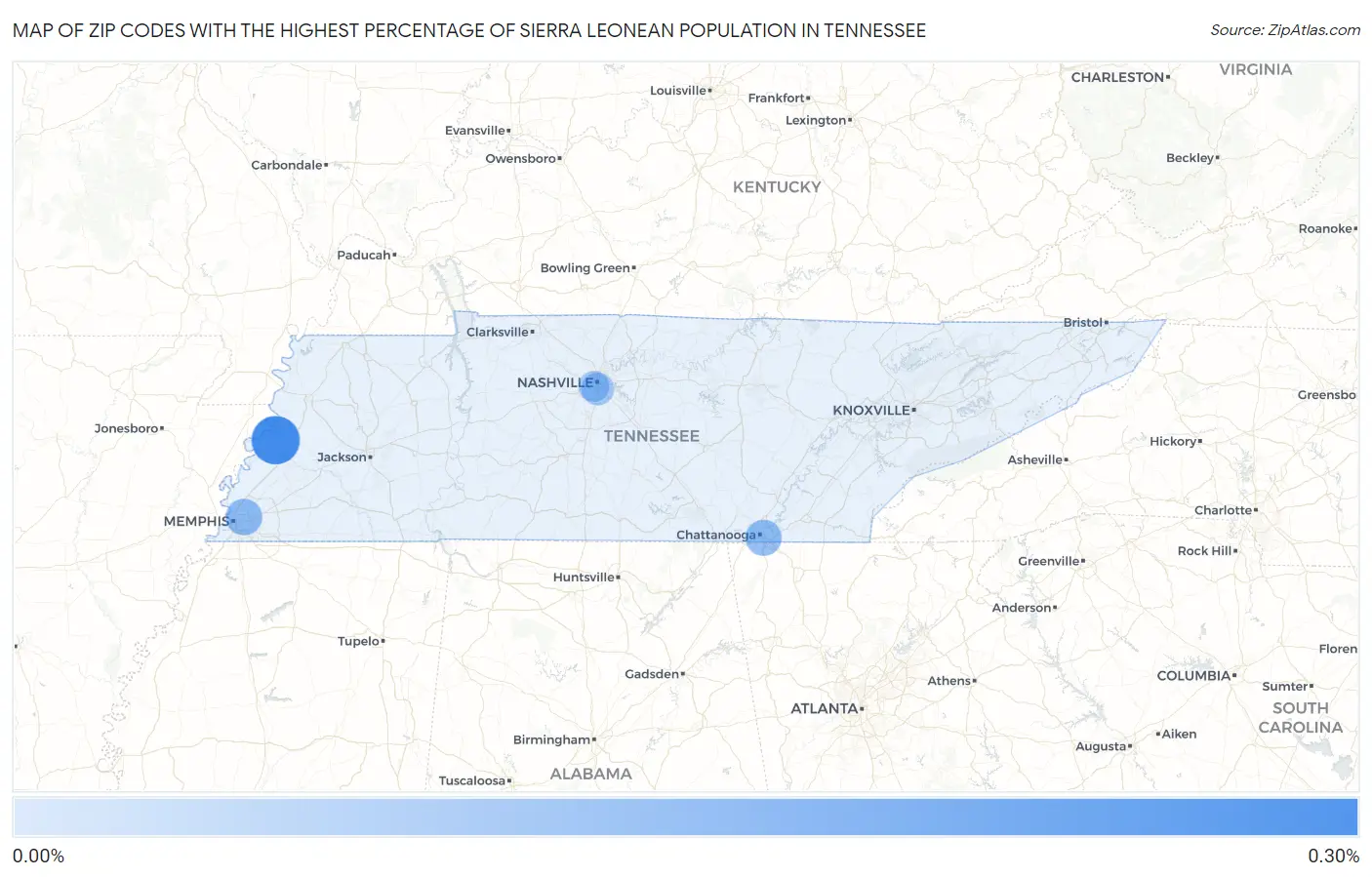 Zip Codes with the Highest Percentage of Sierra Leonean Population in Tennessee Map