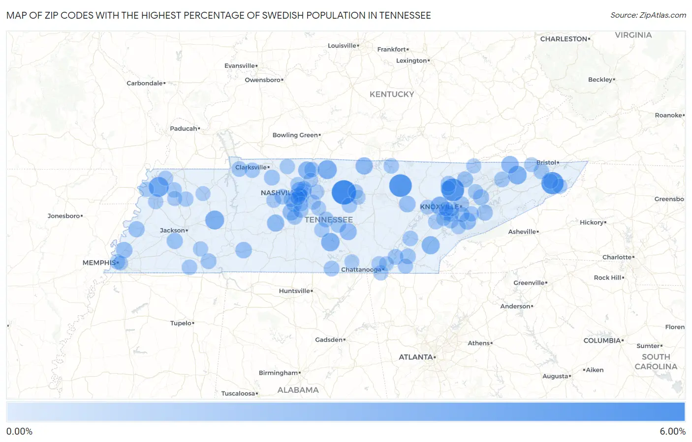 Zip Codes with the Highest Percentage of Swedish Population in Tennessee Map