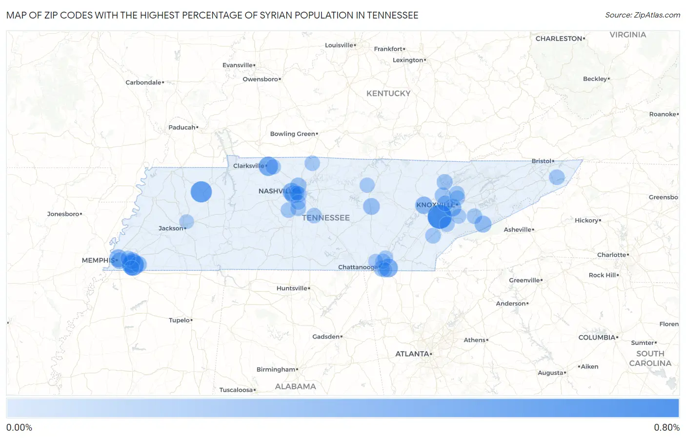 Zip Codes with the Highest Percentage of Syrian Population in Tennessee Map