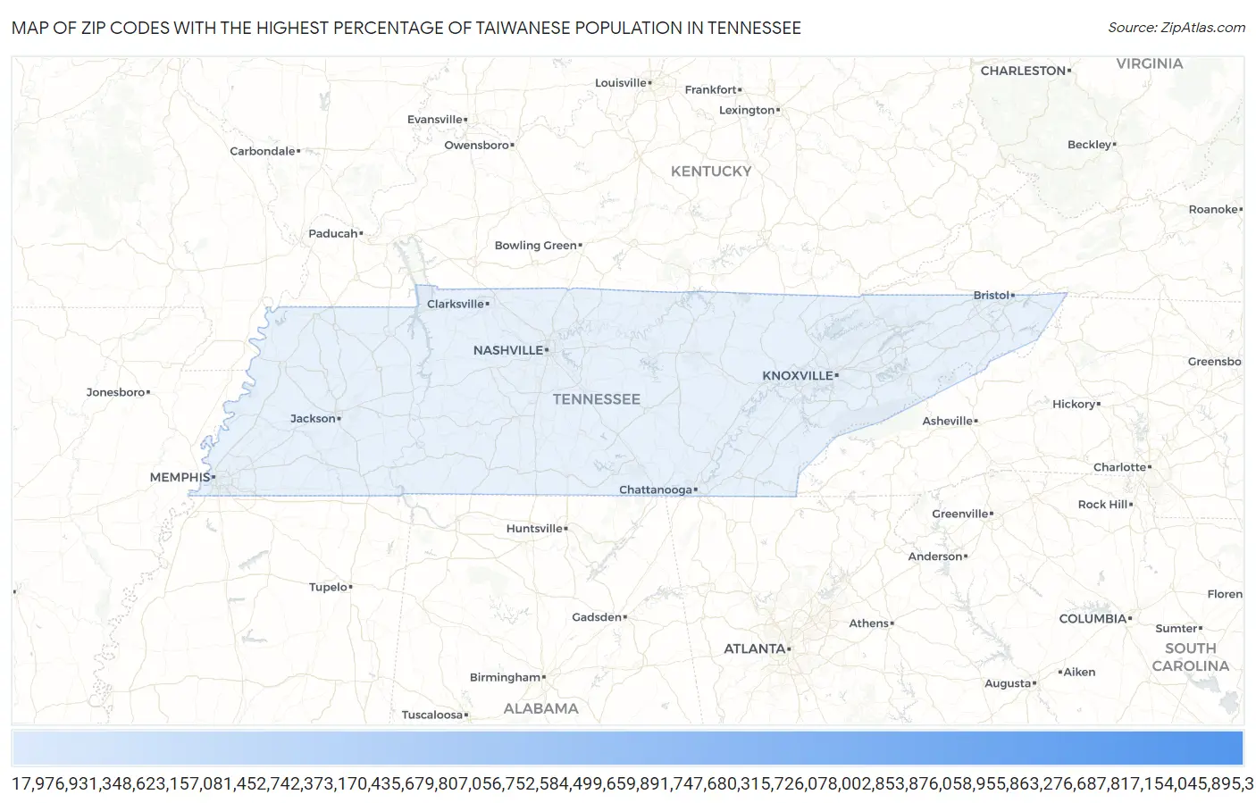 Zip Codes with the Highest Percentage of Taiwanese Population in Tennessee Map