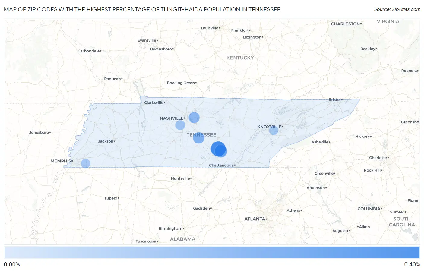 Zip Codes with the Highest Percentage of Tlingit-Haida Population in Tennessee Map