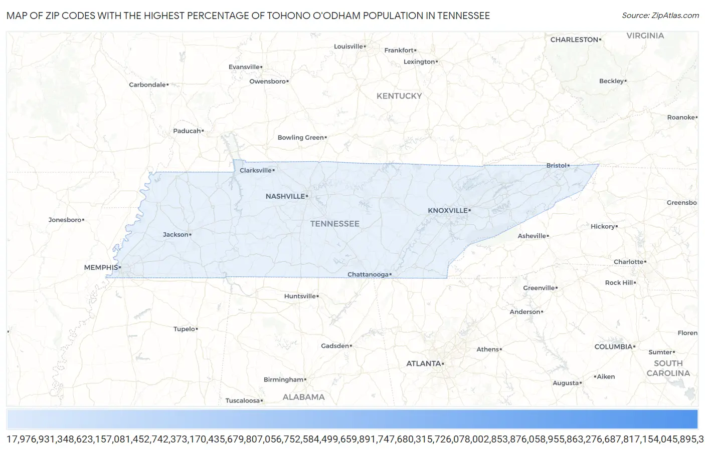 Zip Codes with the Highest Percentage of Tohono O'Odham Population in Tennessee Map