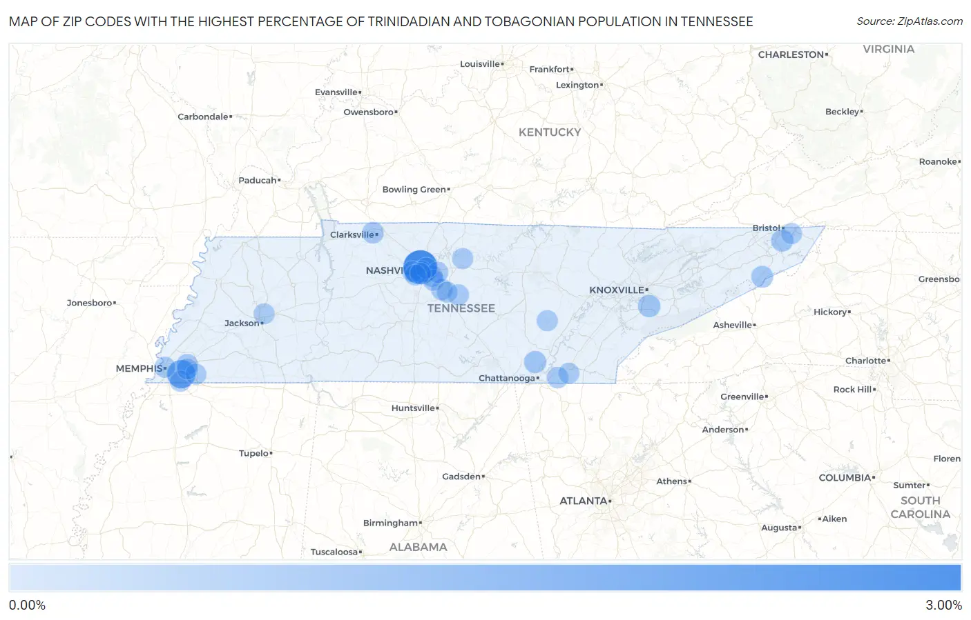 Zip Codes with the Highest Percentage of Trinidadian and Tobagonian Population in Tennessee Map