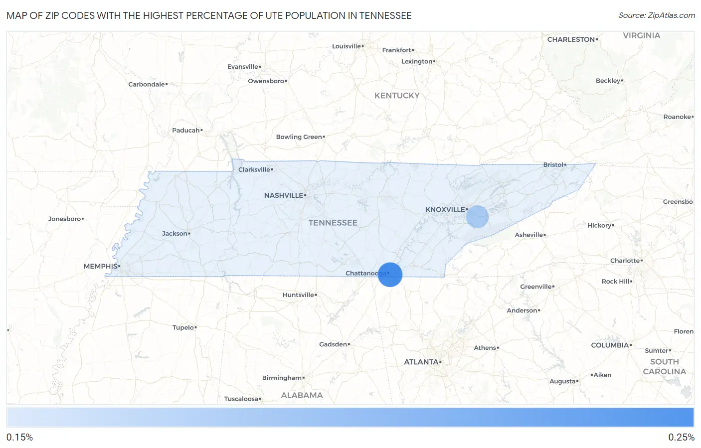 Zip Codes with the Highest Percentage of Ute Population in Tennessee Map