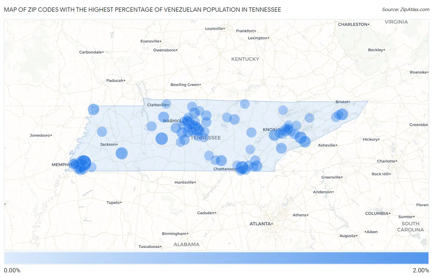 Zip Codes with the Highest Percentage of Venezuelan Population in Tennessee Map