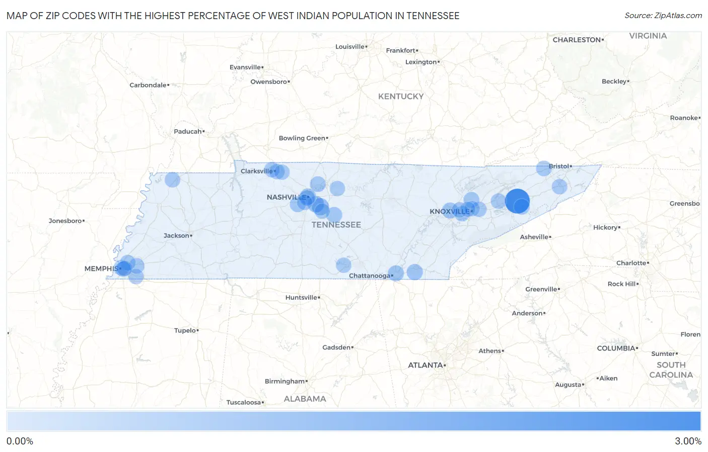 Zip Codes with the Highest Percentage of West Indian Population in Tennessee Map