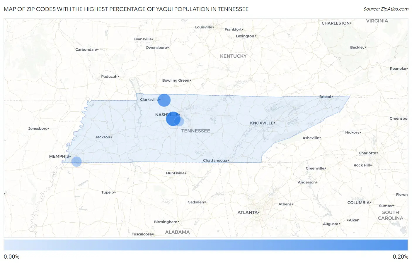 Zip Codes with the Highest Percentage of Yaqui Population in Tennessee Map