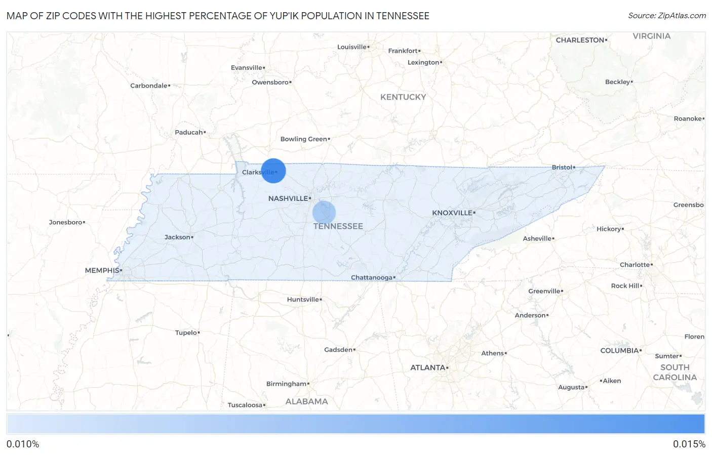 Zip Codes with the Highest Percentage of Yup'ik Population in Tennessee Map