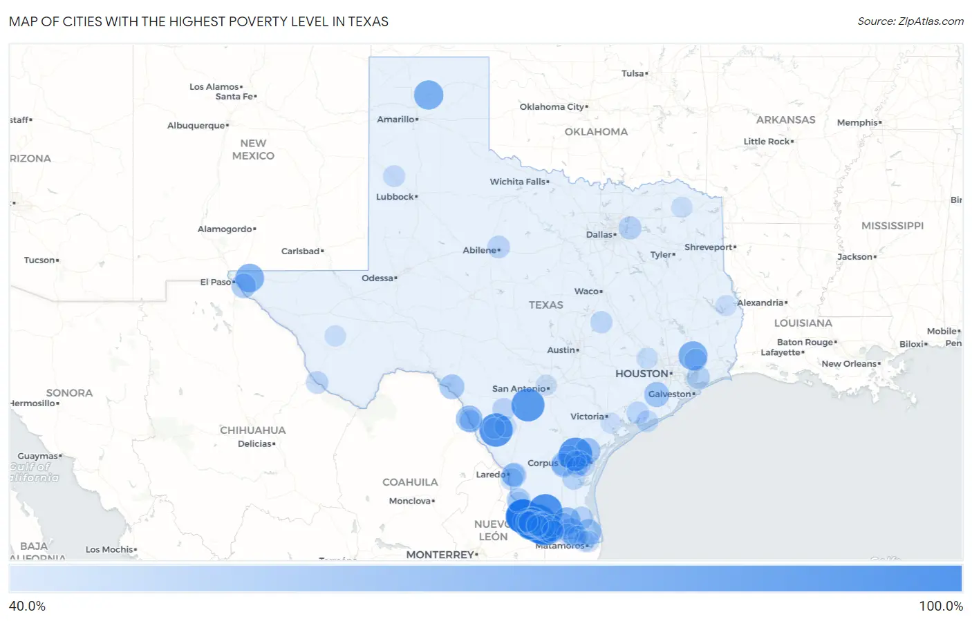 Cities with the Highest Poverty Level in Texas Map
