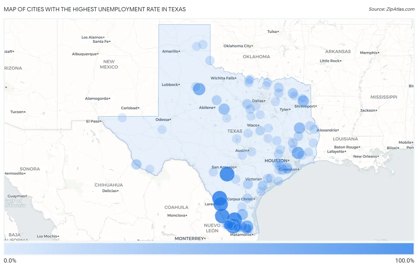 Cities with the Highest Unemployment Rate in Texas Map