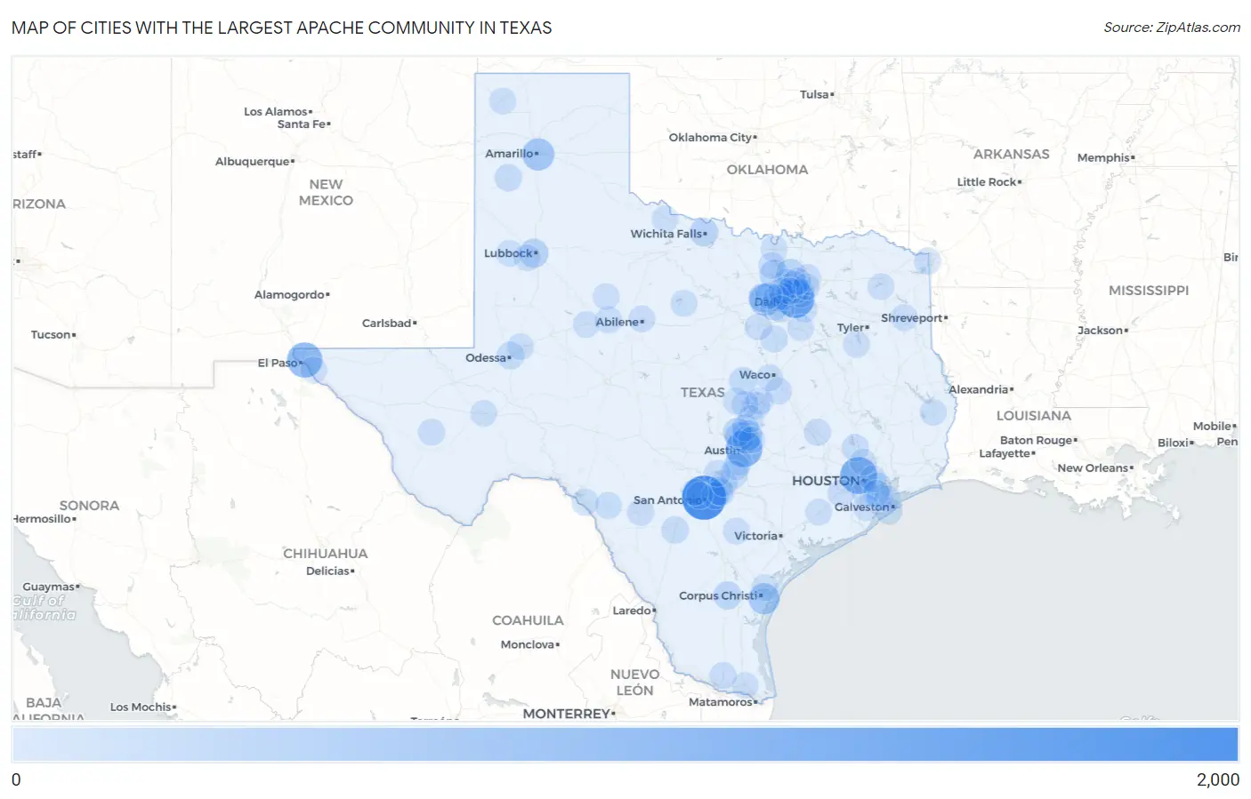 Cities with the Largest Apache Community in Texas Map