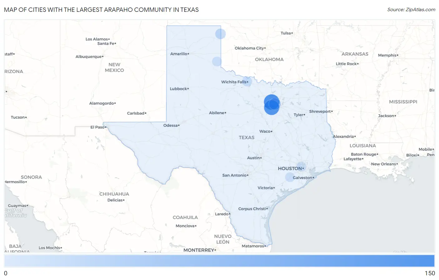 Cities with the Largest Arapaho Community in Texas Map
