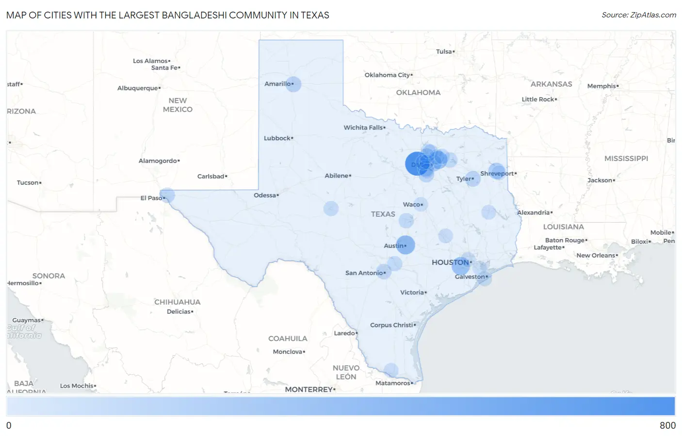 Cities with the Largest Bangladeshi Community in Texas Map