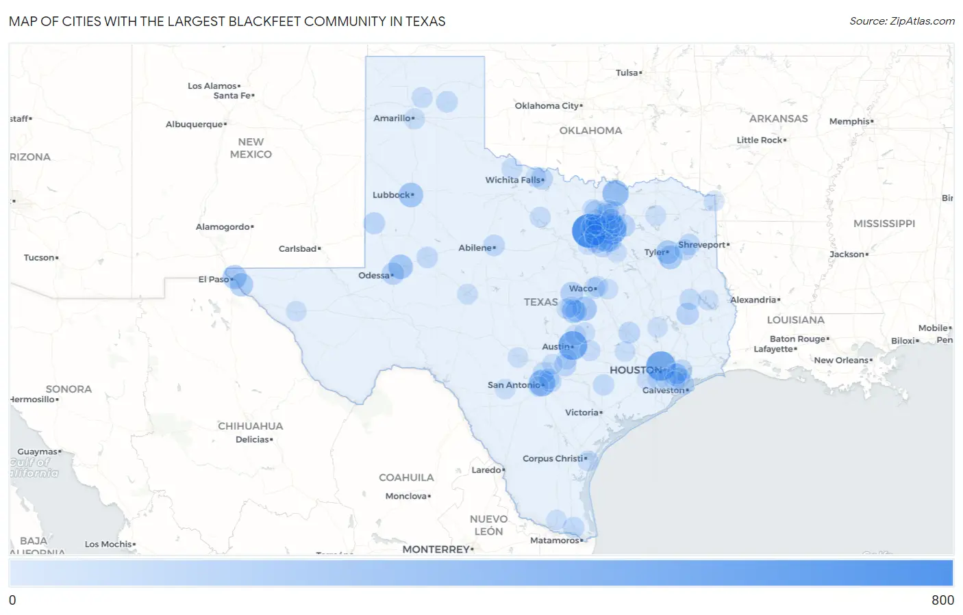Cities with the Largest Blackfeet Community in Texas Map