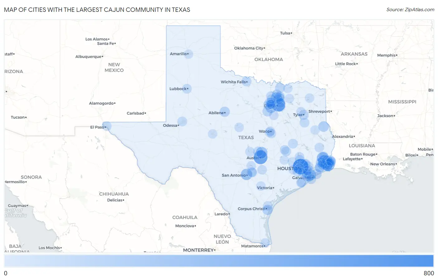 Cities with the Largest Cajun Community in Texas Map