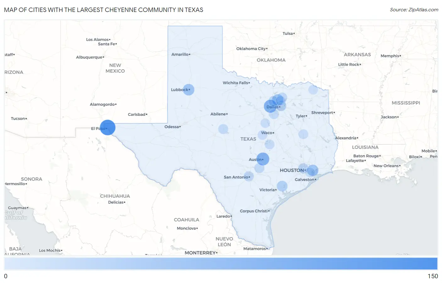 Cities with the Largest Cheyenne Community in Texas Map